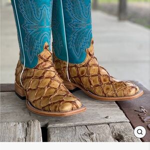 Macie Bean Turquoise and Tan Heeled Boots